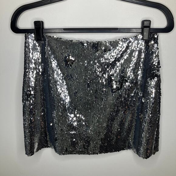 NWT REMADE MARQUES ALMEIDA Sequinned Mini Skirt Silver Medium 6 - Picture 3 of 7